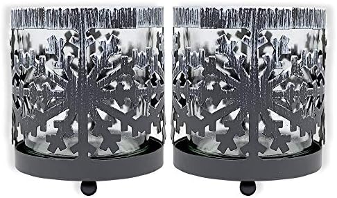 Snowflake Candleholder Set of 2 - Metal Glass