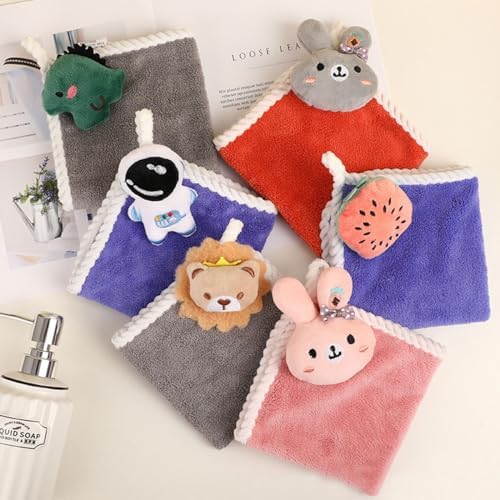 6 Pack Cute Cartoon Hand Towels with Hanging Loop