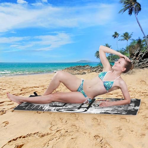 KeepReal Black Musical Note Beach Towel 31 x 71