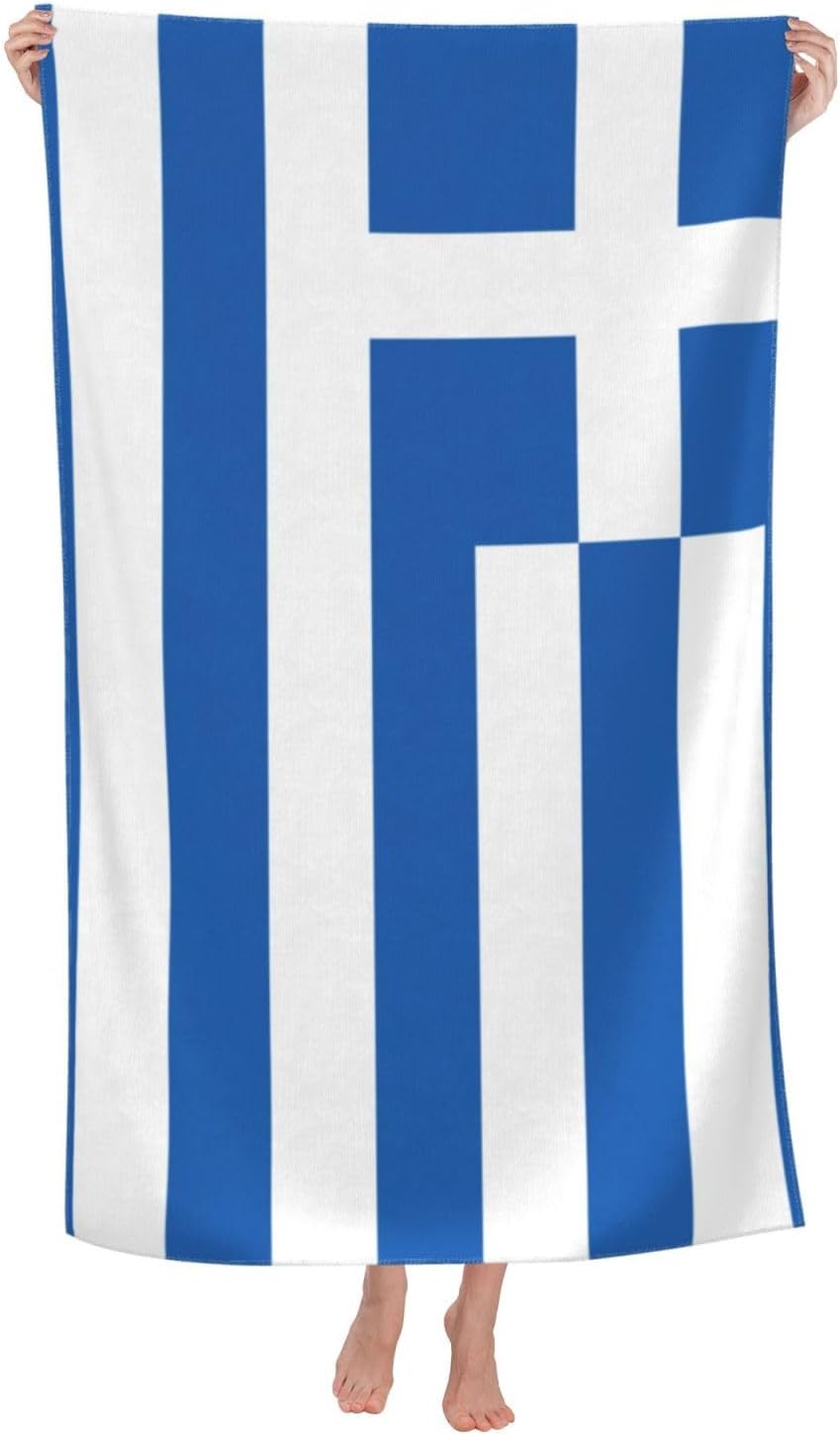 WURTON Greek Flag Print Beach Towel for Adults and Kids