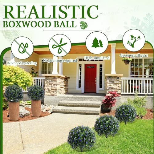 Yunlly Set of 2 Artificial Boxwood Balls with Flowers Purple