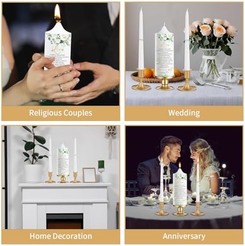 Extrogif Unity Wedding Candle Set - 3 Floral Candles with Gold Holders