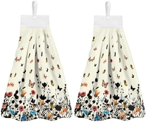 Hand Towels with Hanging Loops and Button Floral Design