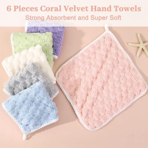 6Pcs Coral Velvet Hand Towels with Hanging Loop 1