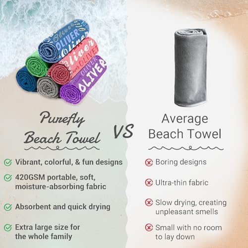 PUREFLY Personalized Beach Towel with Name - 420GSM Cotton Blend