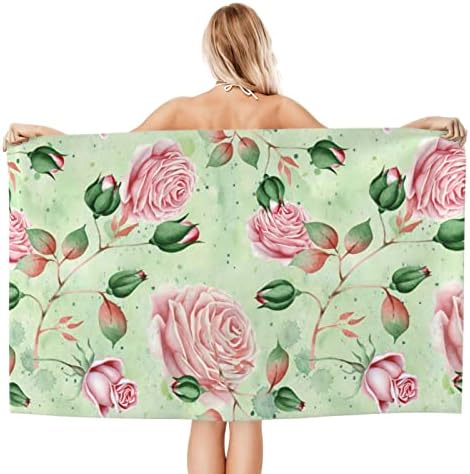 Pretty Pink and Green Floral Beach Towels for Kids Adults