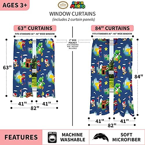 Franco Kids Window Curtains Set Super Mario 82x84