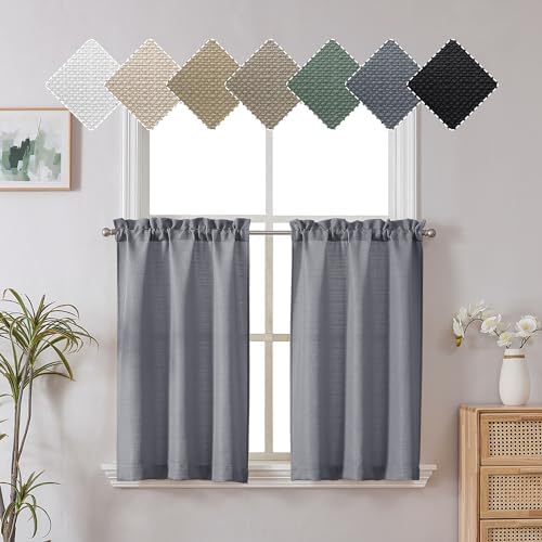 Chyhomenyc Dark Grey Faux Linen Curtains 30x30 2PCS