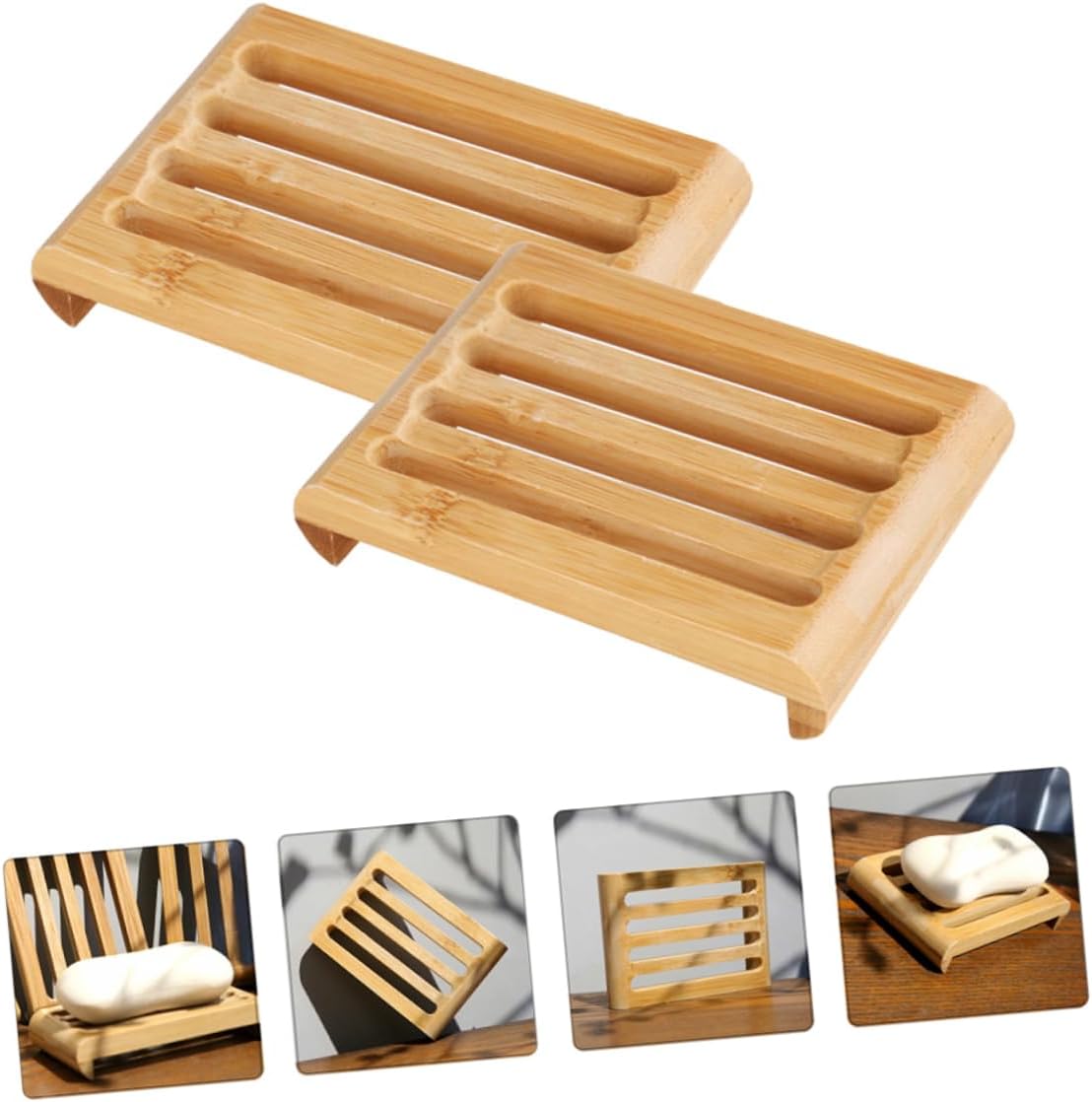 2Pcs Natural Bar Soap Holder with Draining Slots for Bathroom and Kitchen