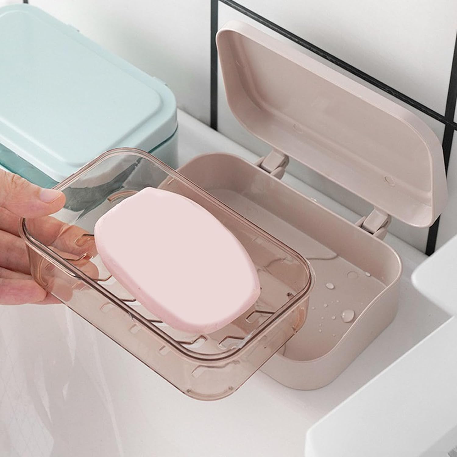 Travel Soap Dish Holder with Removable Drainer and PP Lid Cover 1