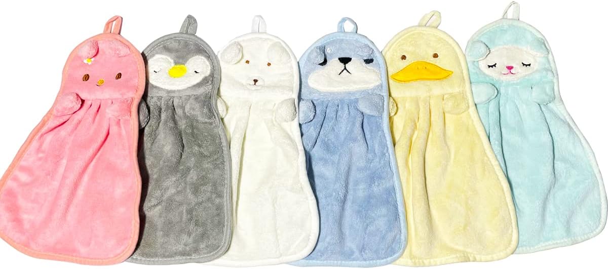 TRYTUTRY 6 Pack Cute Kids Hand Towels with Hanging Loop