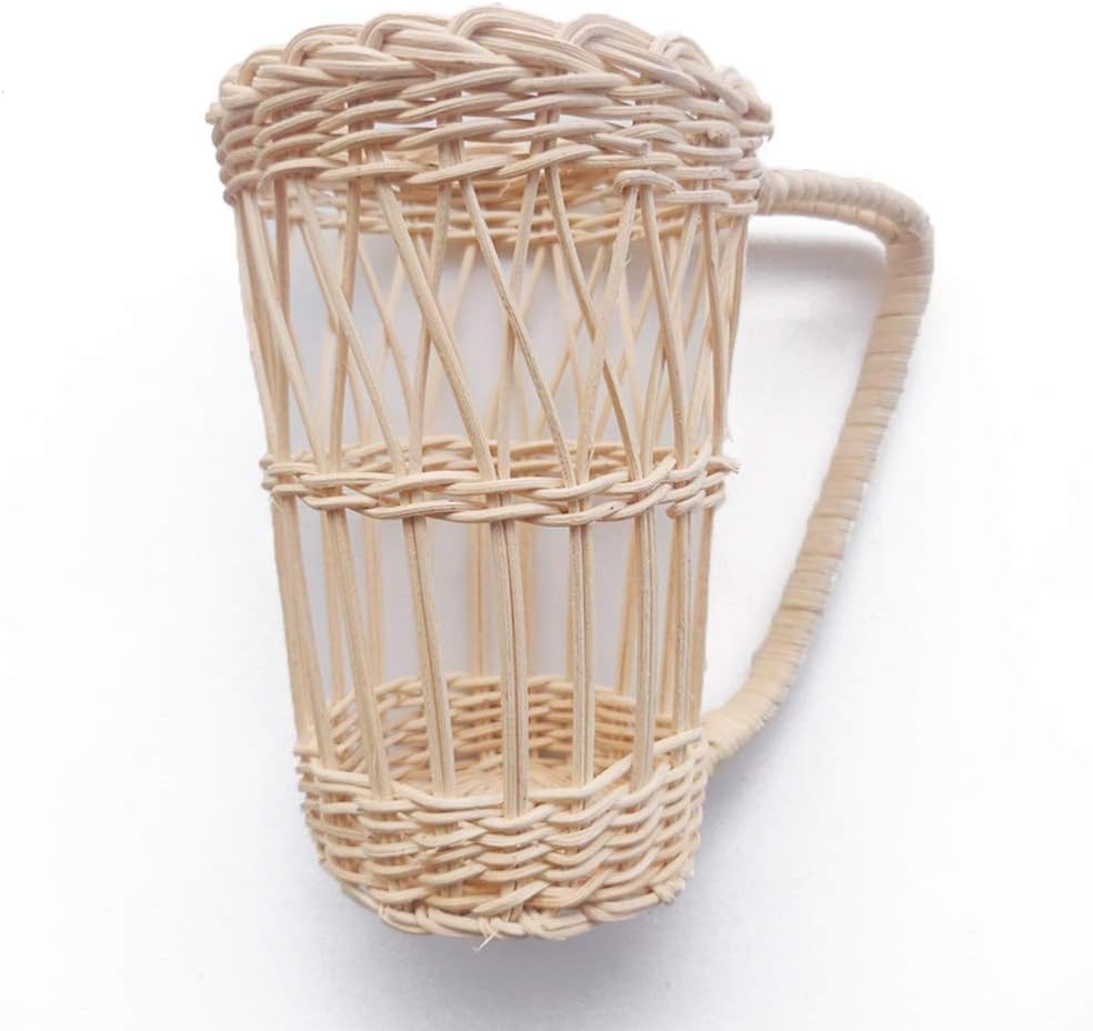 Ochine Wicker Cup Holder with Handle Heat Resistant Rattan Pencil Pen Holder