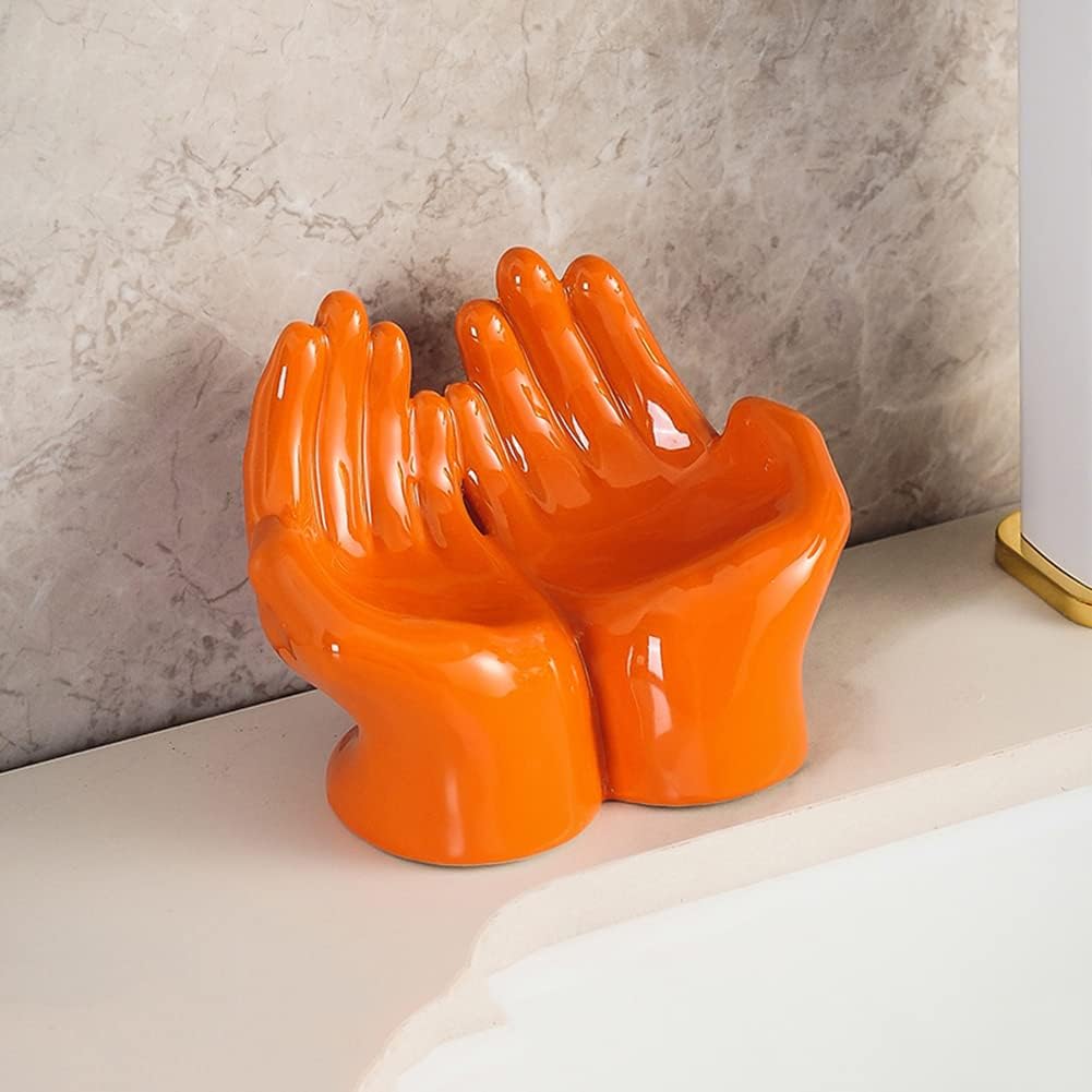 Creative Hands Shape Ceramic Soap Dish Orange