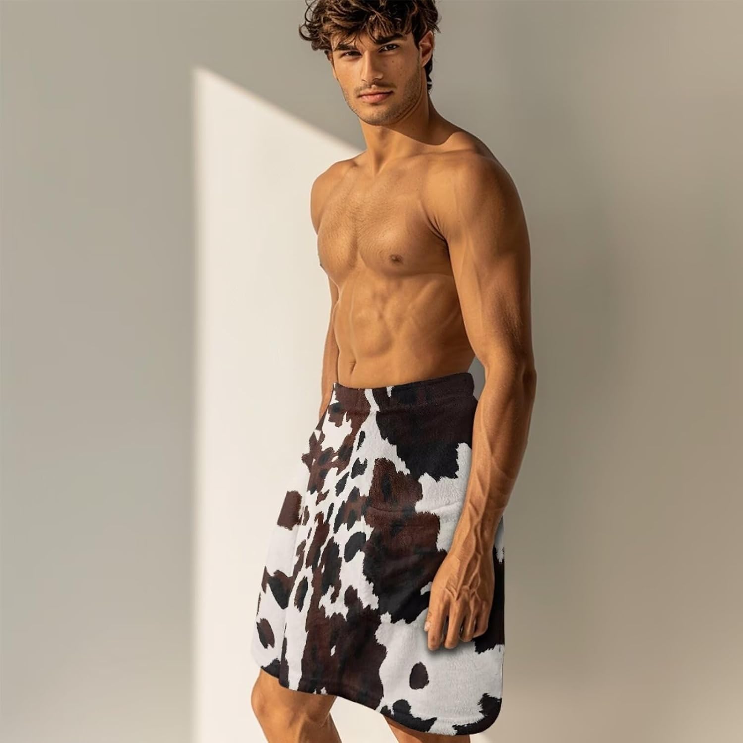 Cow Print Towel Wrap for Men Quick Dry Microfiber Spa Sauna Wrap