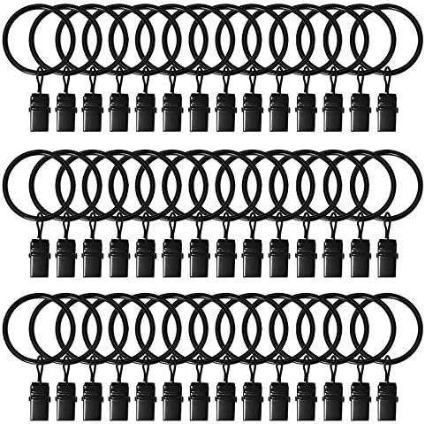 42 Pack Curtain Rings with Clips Black