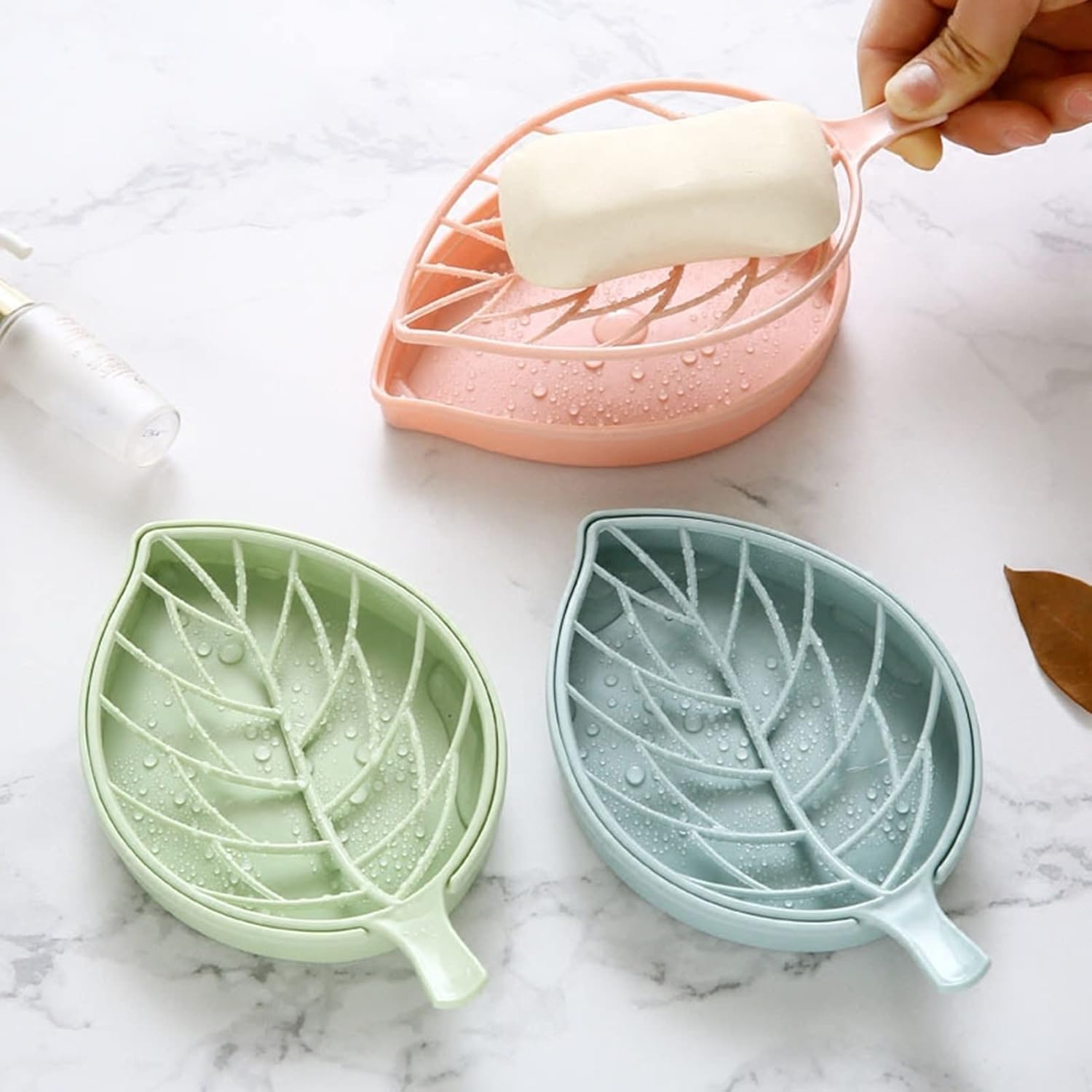 2Pcs Plastic Soap Dish with Drain Blue