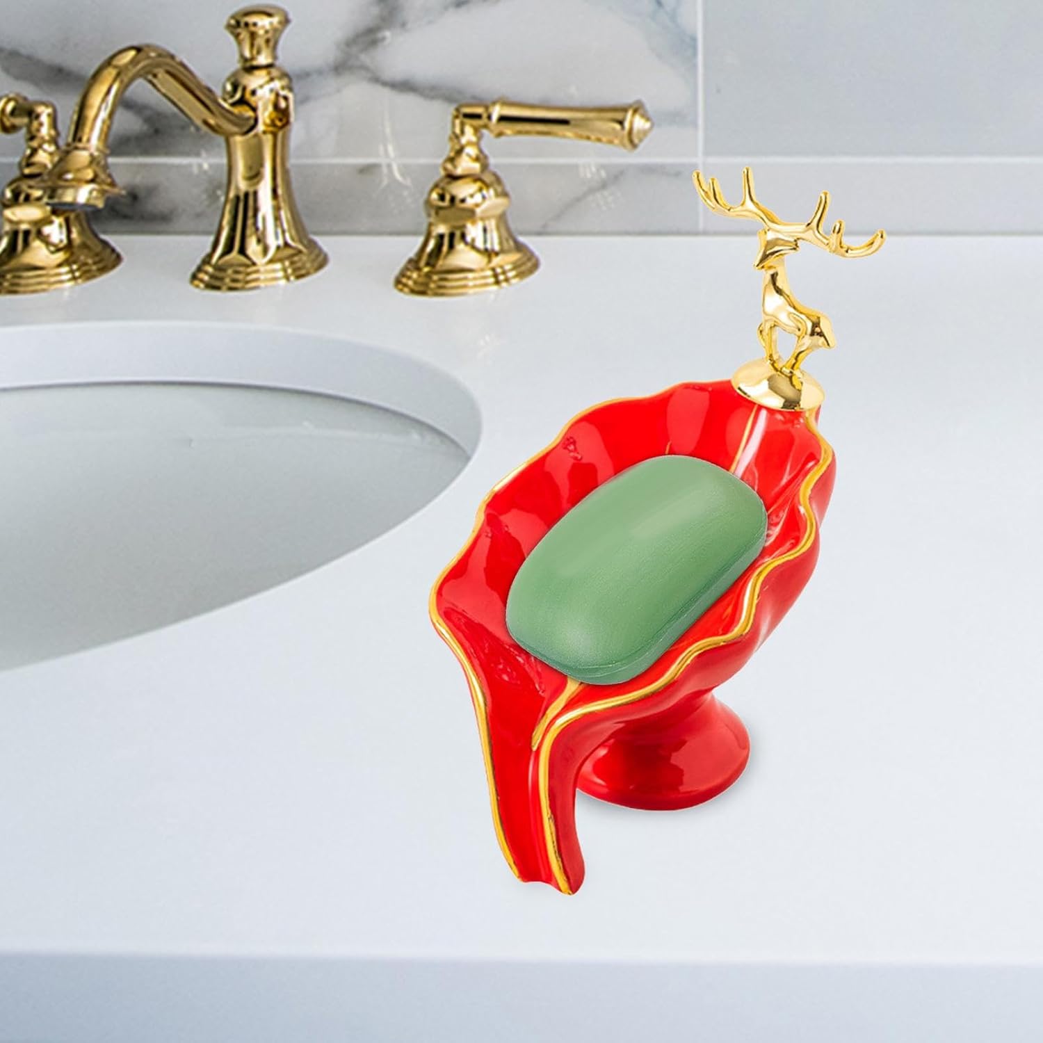 Ceramic Leaf Shape Soap Dish for Kitchen Sink Red