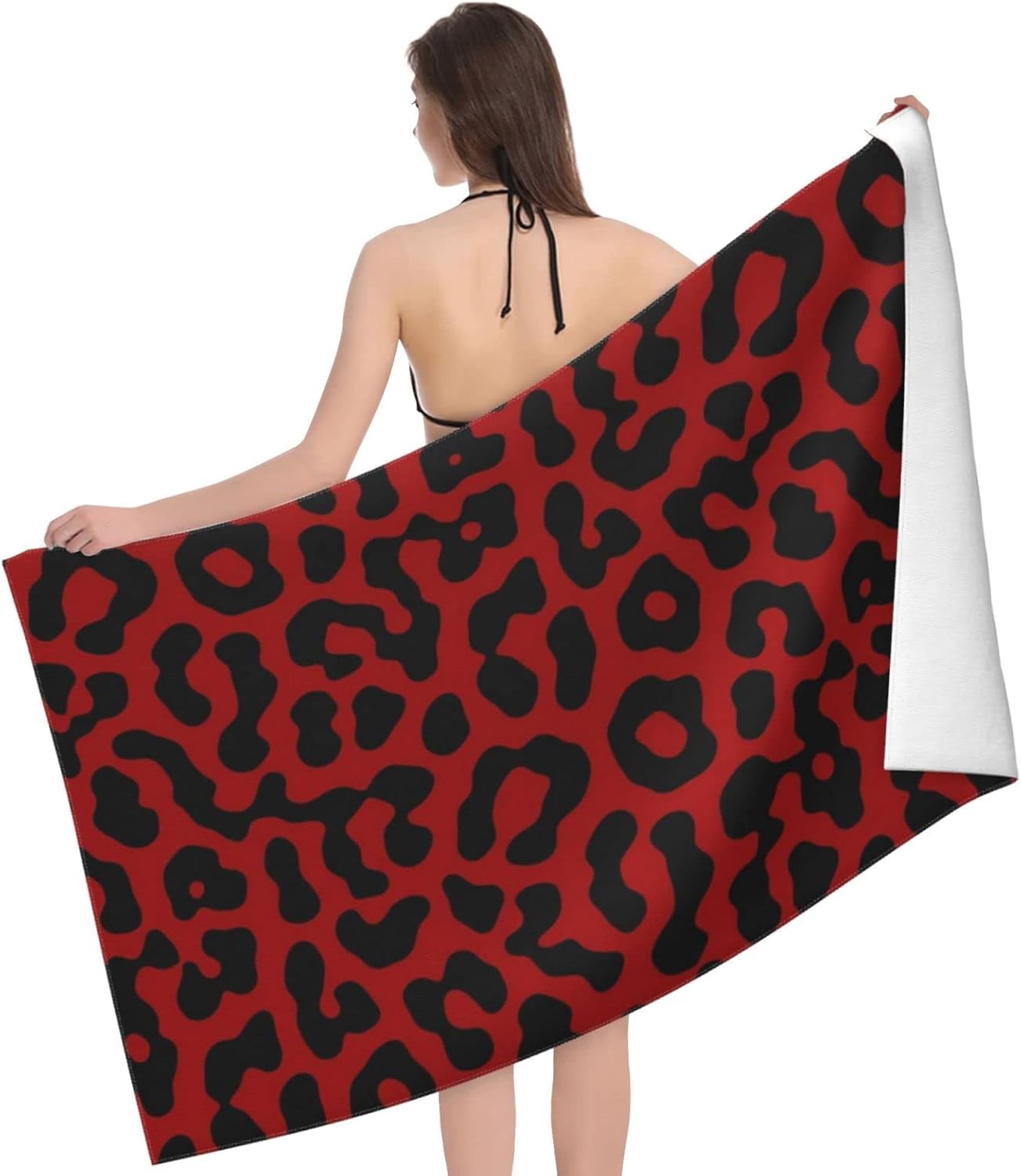 Red Black Leopard Print Beach Towel Oversized