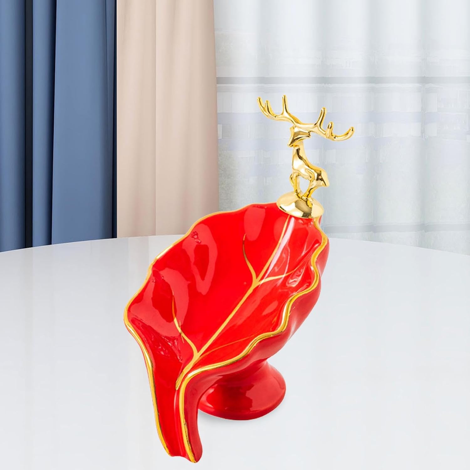 Ceramic Leaf Shape Soap Dish for Kitchen Sink Red