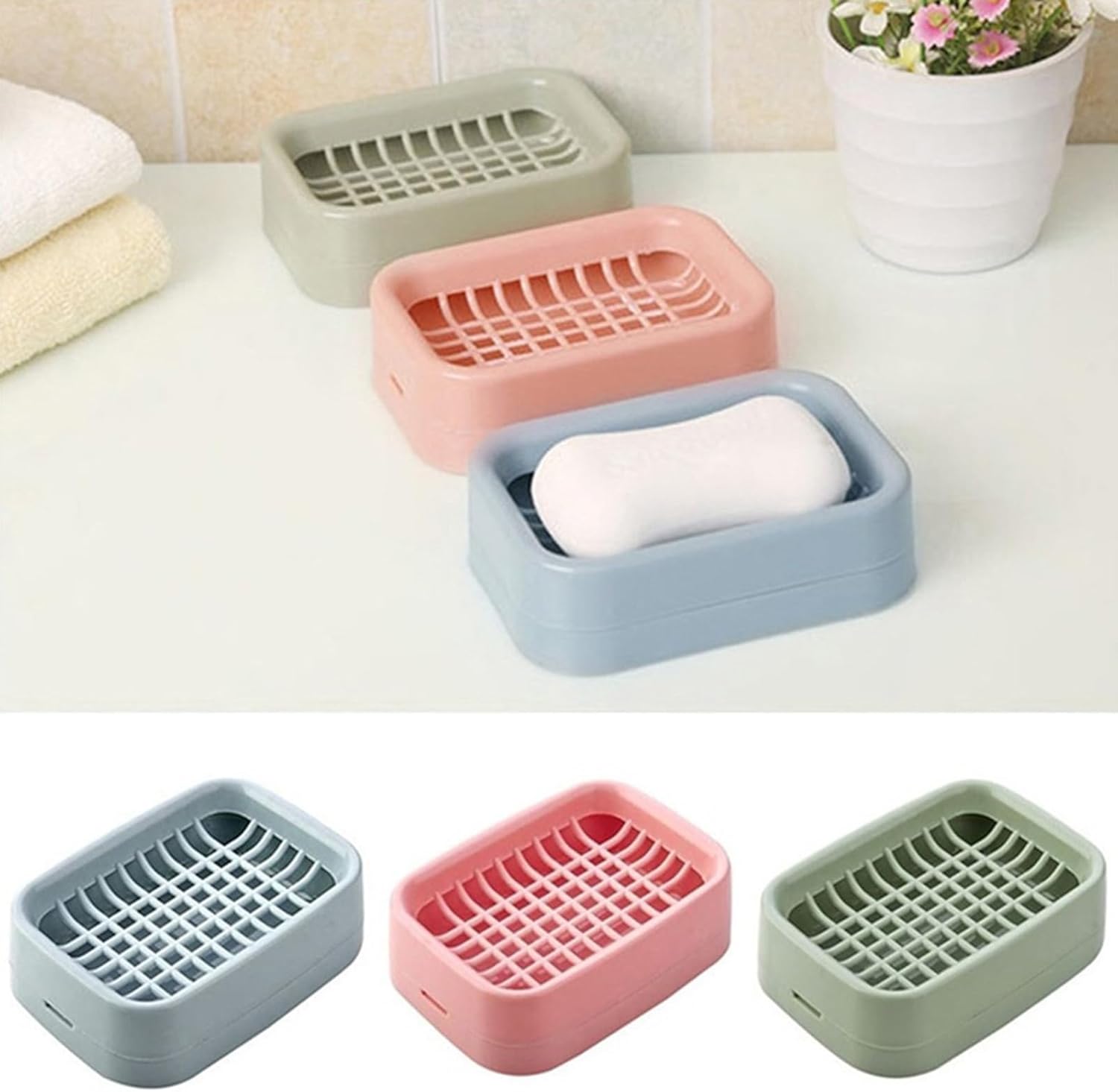PP Double Layer Grid Drain Soap Box Holder