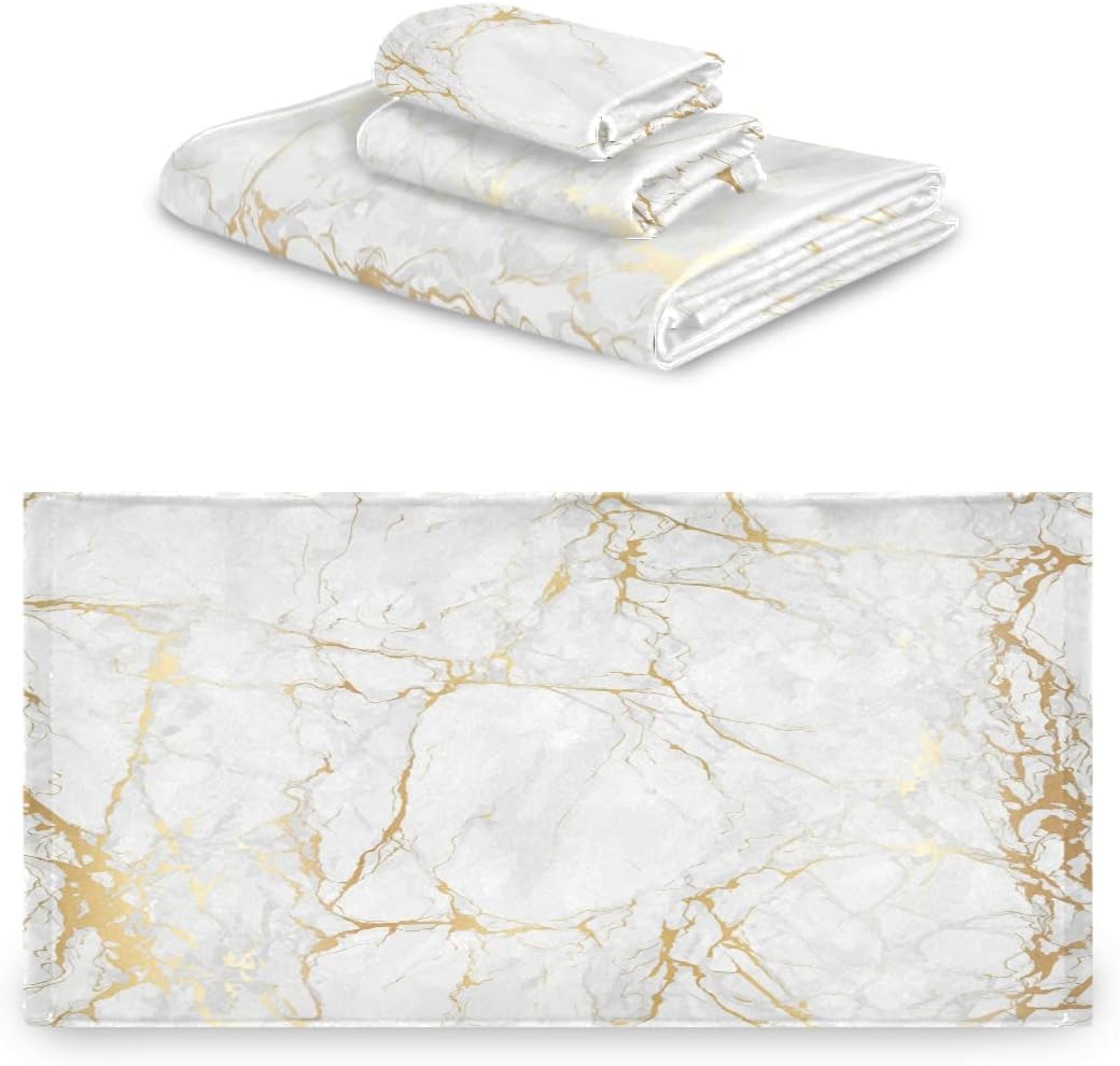 AUUXVA 3-Piece Towel Set with Marble Pattern