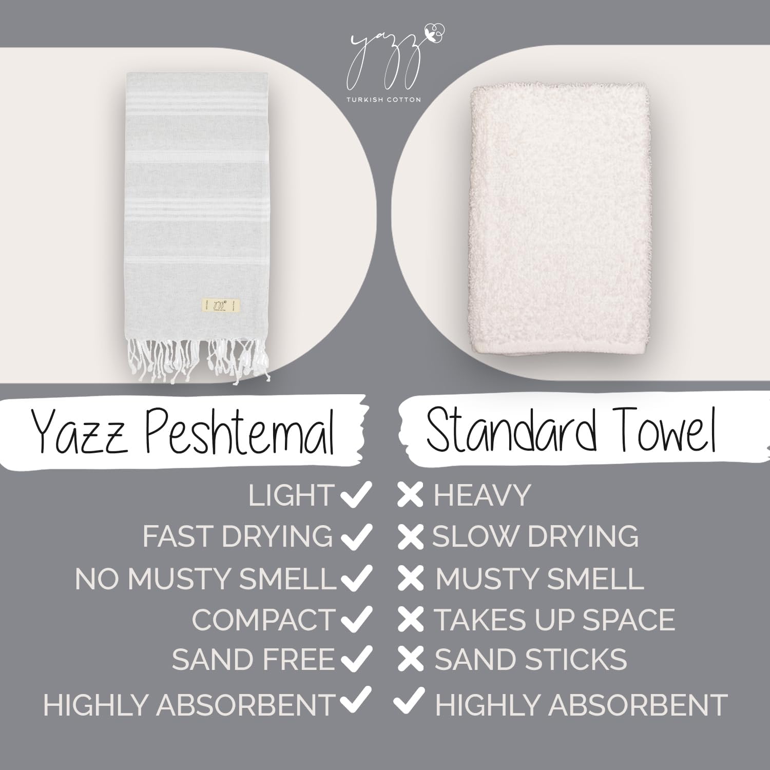 Yazz Turkish Cotton Beach Towel 39x71in Light Grey