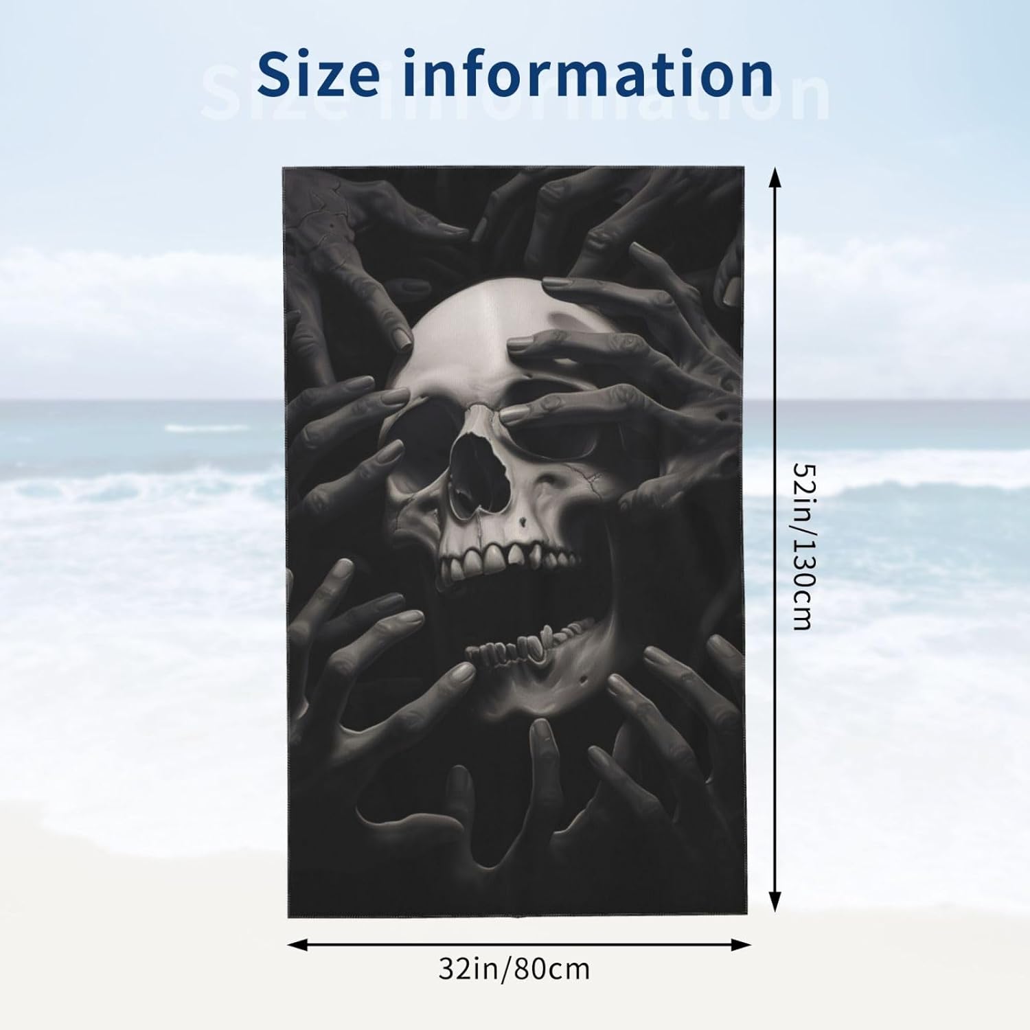 VANZEV Black Skull Beach Towel - 52x32 Ultra Absorbent Quick Dry Soft