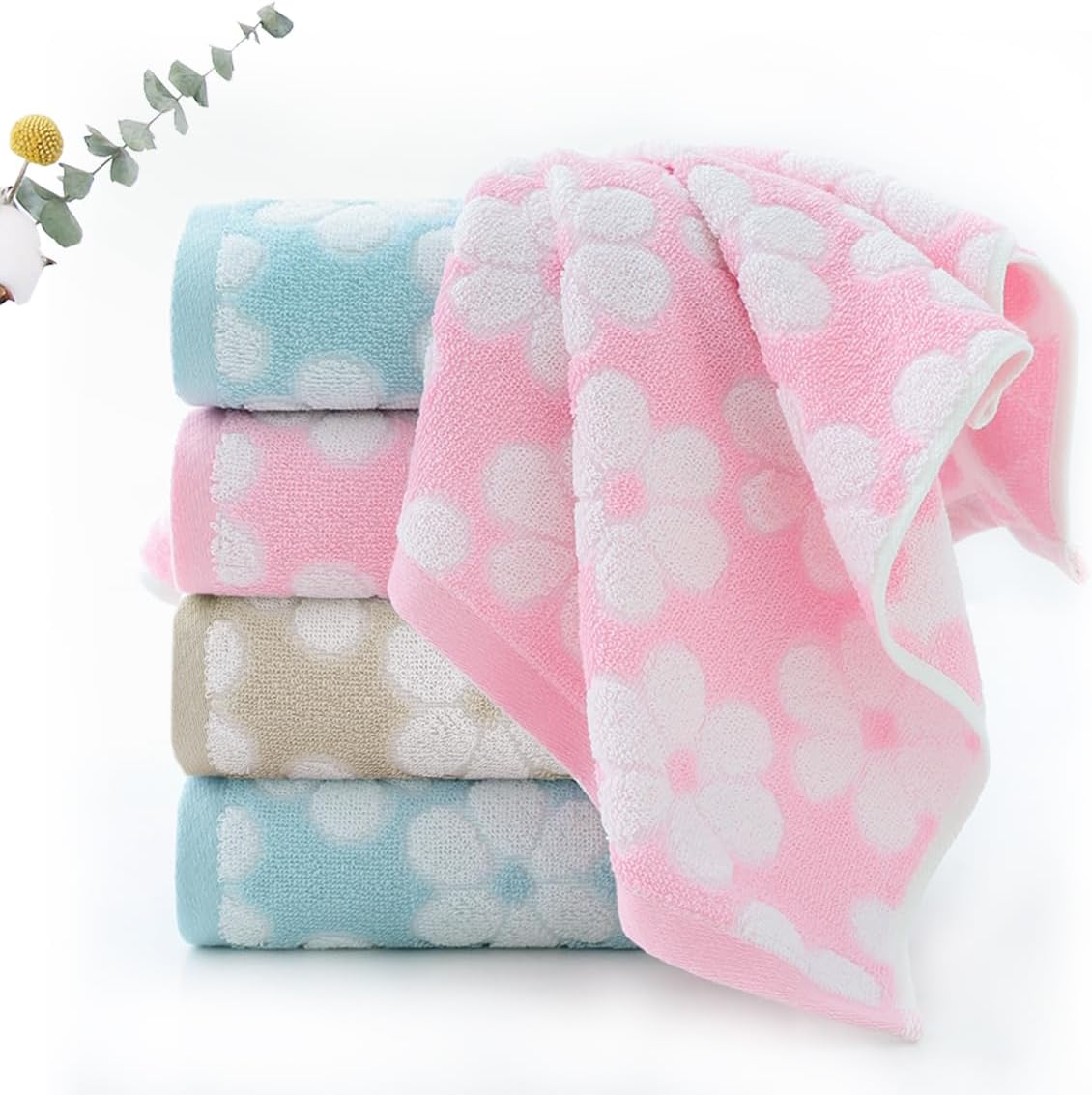 Pidada Hand Towels Set of 4 Brown Floral Pattern