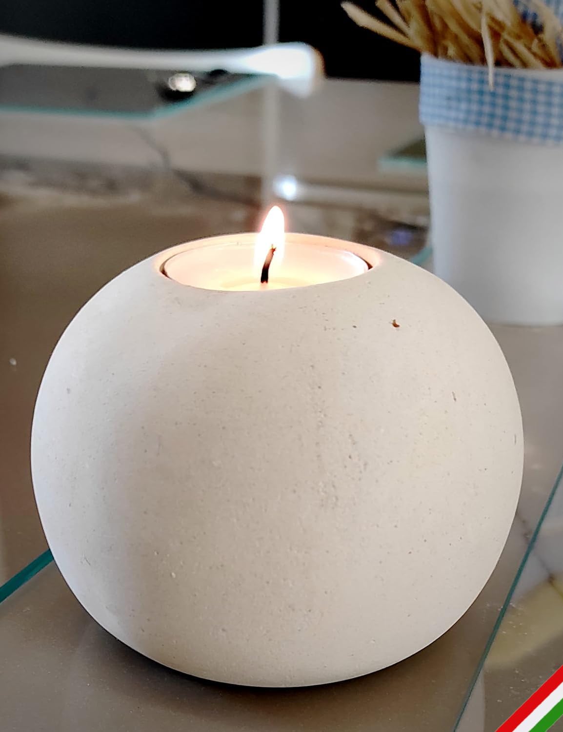 Handmade Stone Sphere Candle Holder - Gift Box Included