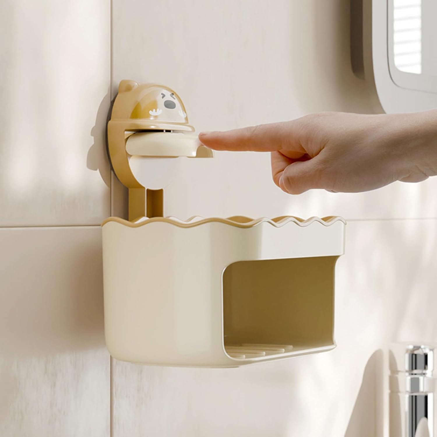 Yellow Cartoon Soap Dish with Suction Cup and Double Layers