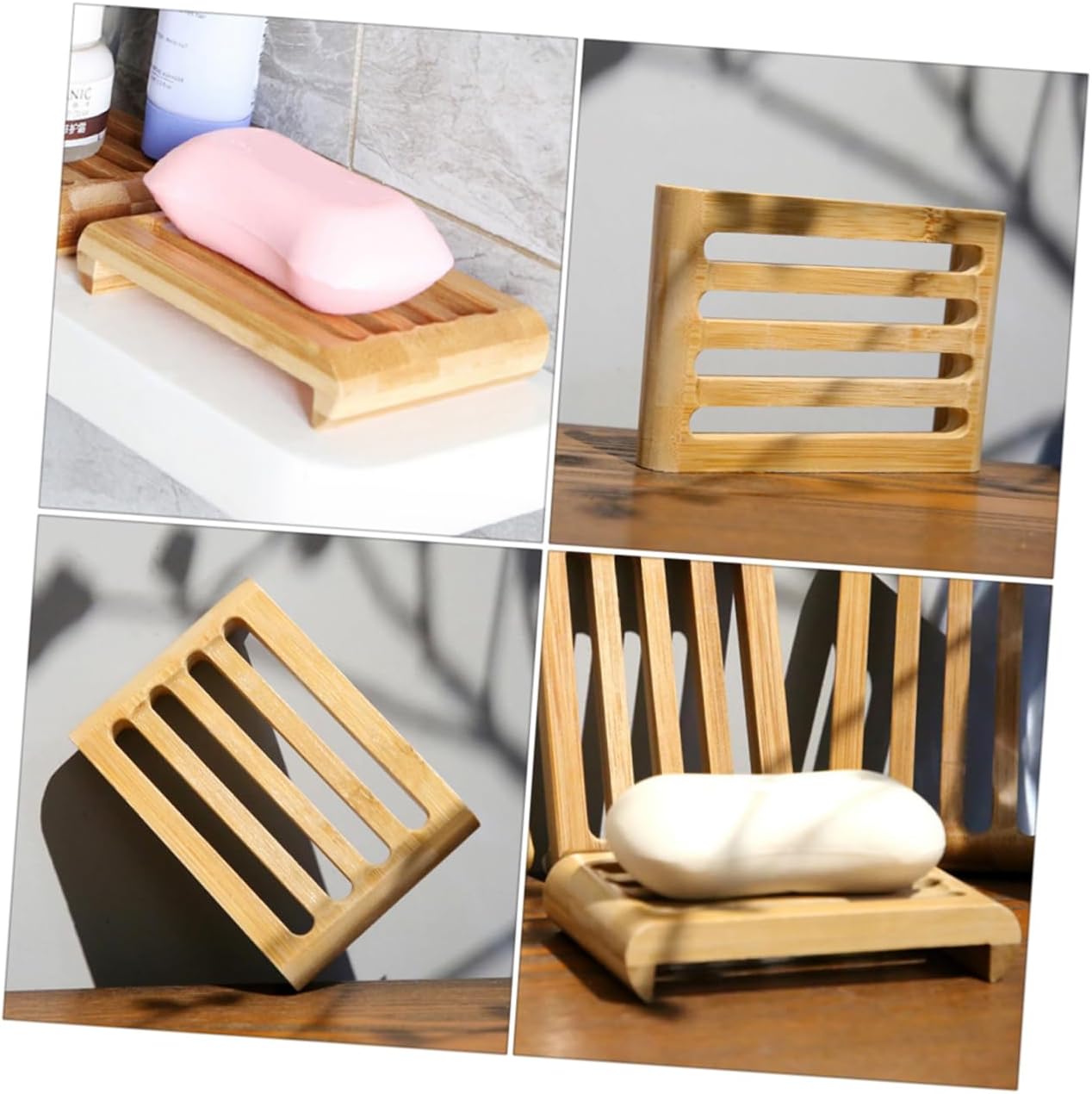 2Pcs Natural Bar Soap Holder with Draining Slots for Bathroom and Kitchen