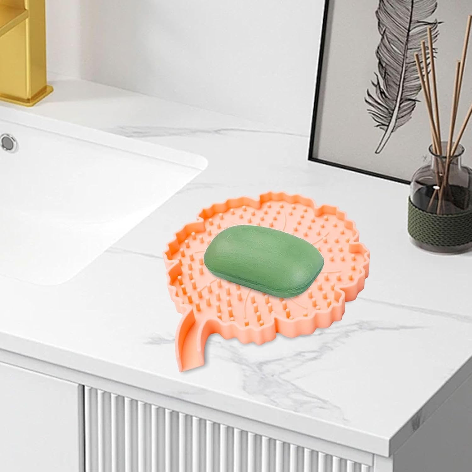 DimyFew Silicone Soap Dish with Floral Design Pink