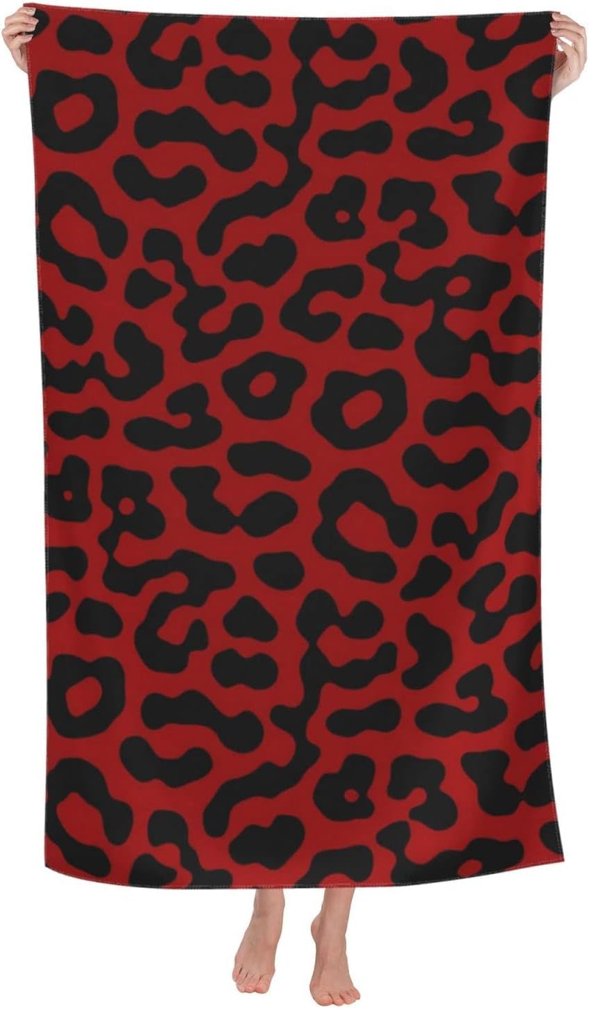 Red Black Leopard Print Beach Towel Oversized