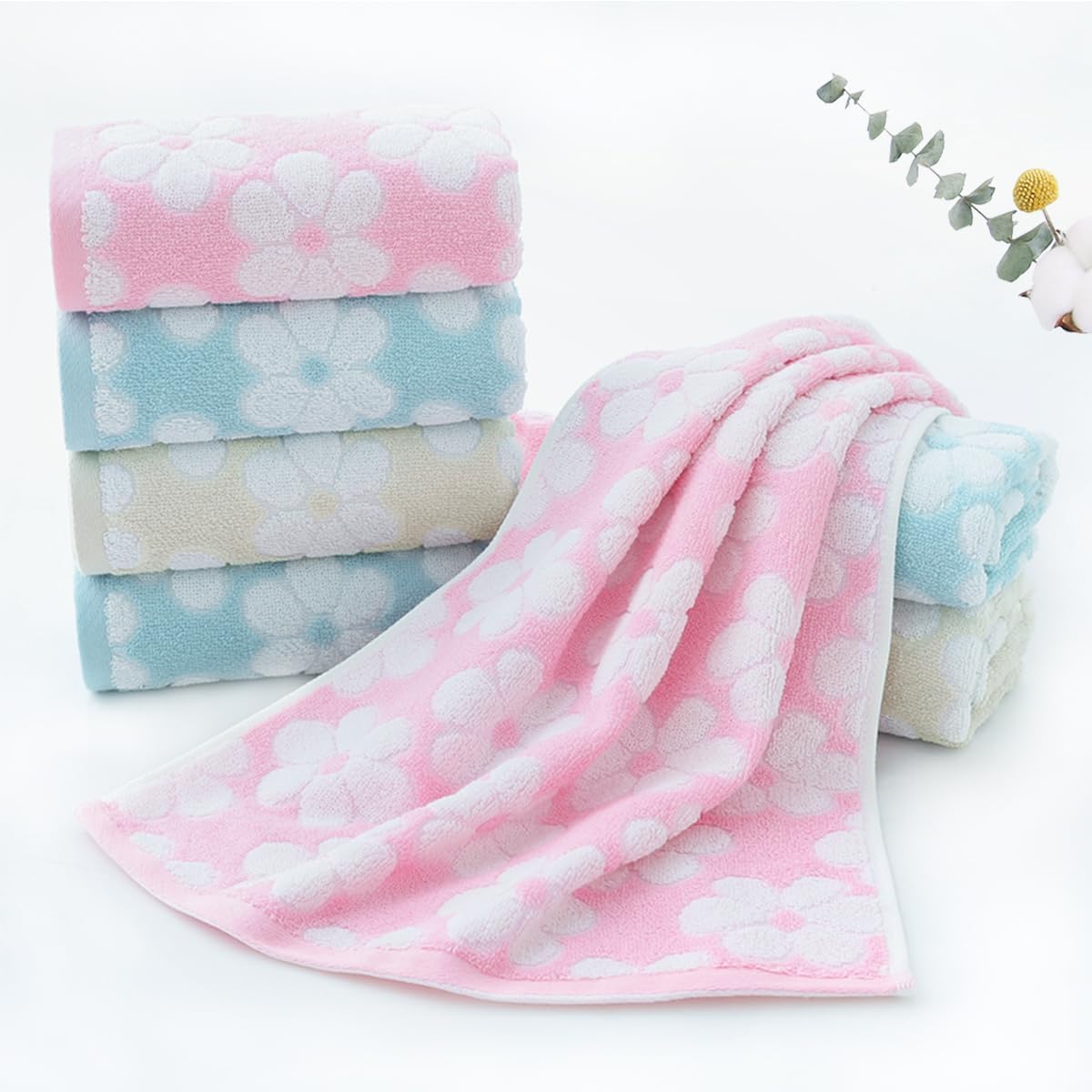 Pidada Hand Towels Set of 4 Brown Floral Pattern