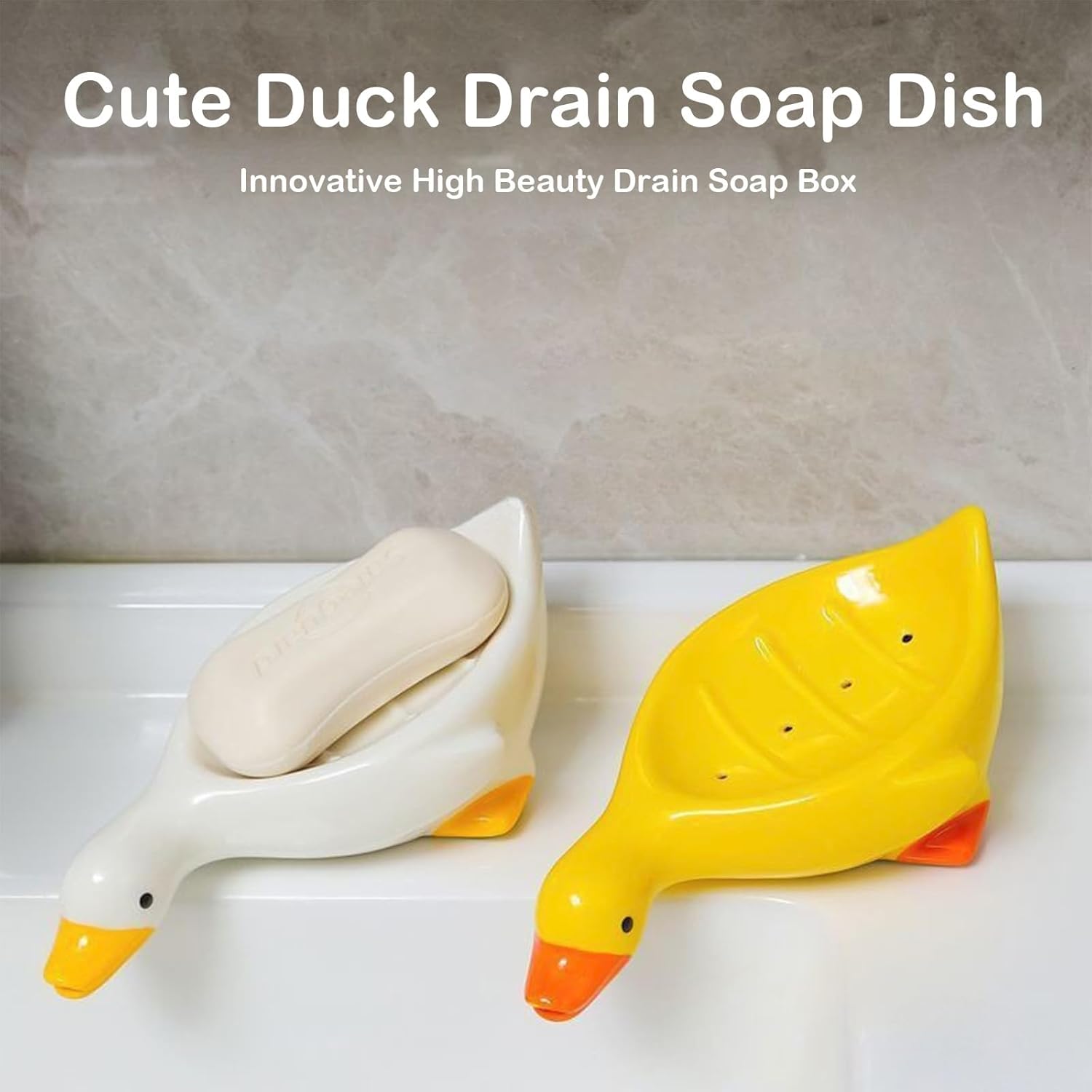 Yellow Duck Soap Dish with Drain and Sponge Holder 1