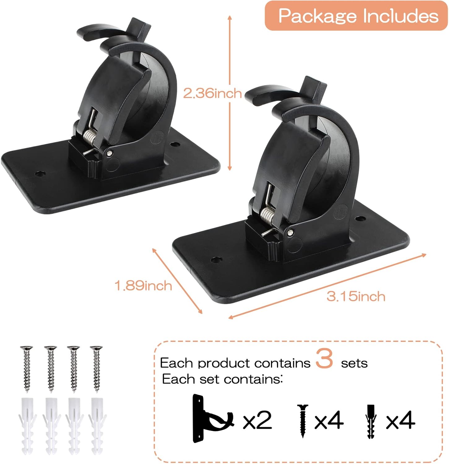 6 PCS Universal Curtain Rod Bracket Holder with 3M Adhesive Black