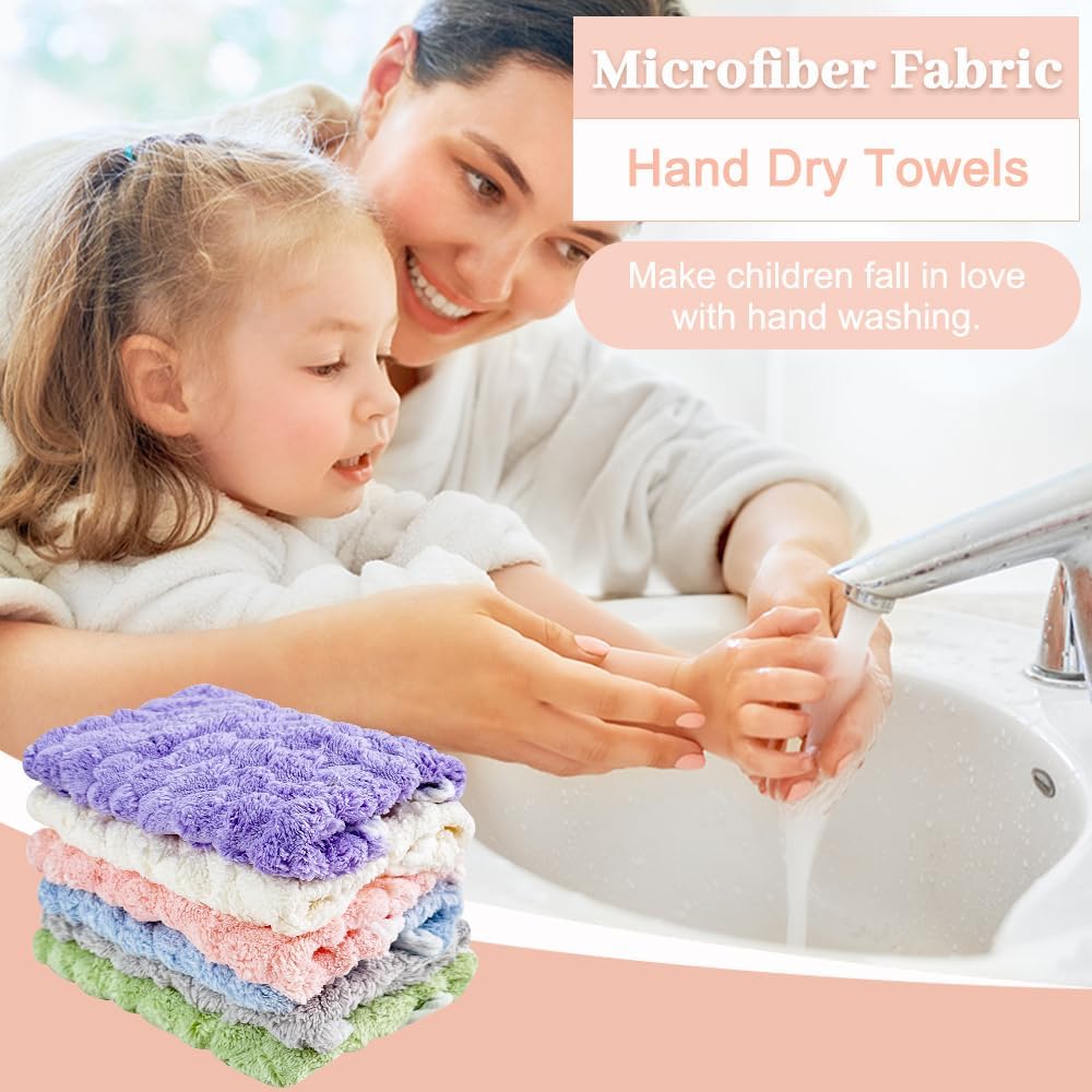 6Pcs Coral Velvet Hand Towels with Hanging Loop 1