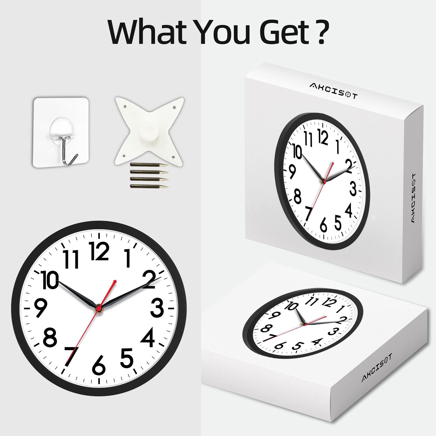 AKCISOT Wall Clock 10 Inch Silent Non-Ticking Modern Design Clock