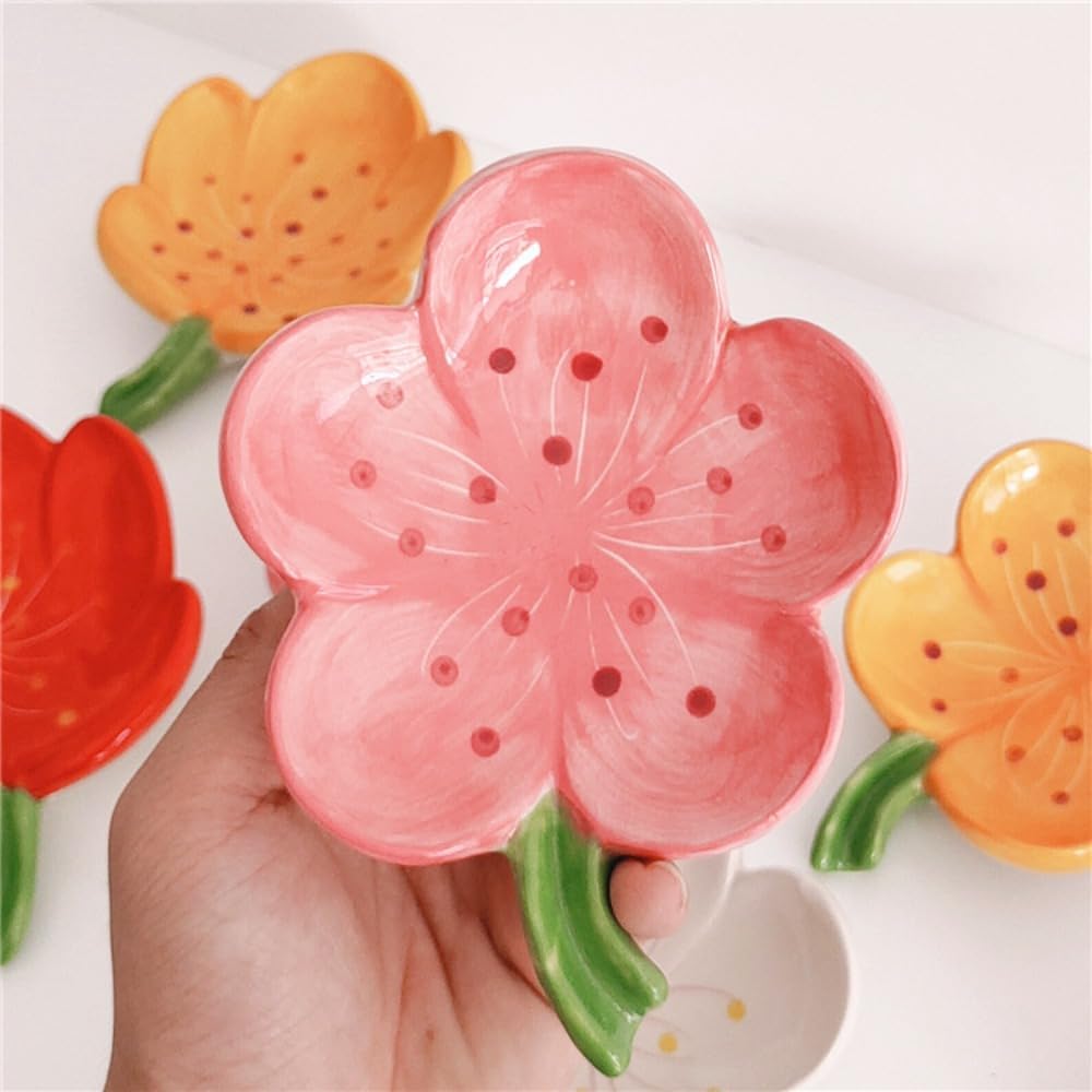 Flower Ceramic Soap Holder Self Draining Tulip Yellow