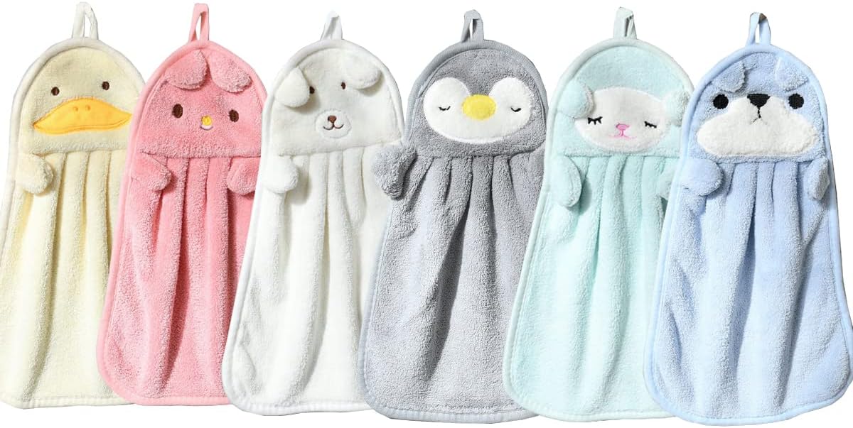 TRYTUTRY 6 Pack Cute Kids Hand Towels with Hanging Loop