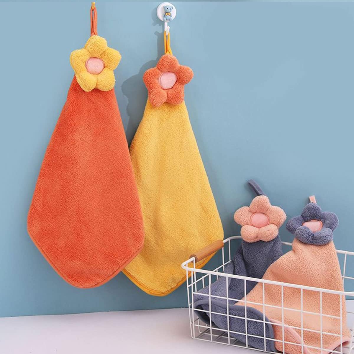 4Pcs Cute Flower Hand Towels with Hanging Loops