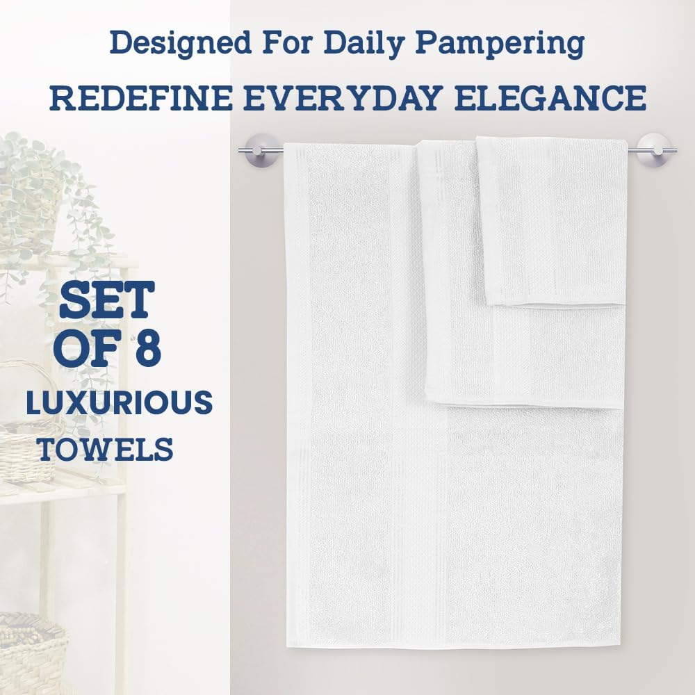 Casa Lino 8-Piece Bath Towel Set - 100 Cotton White