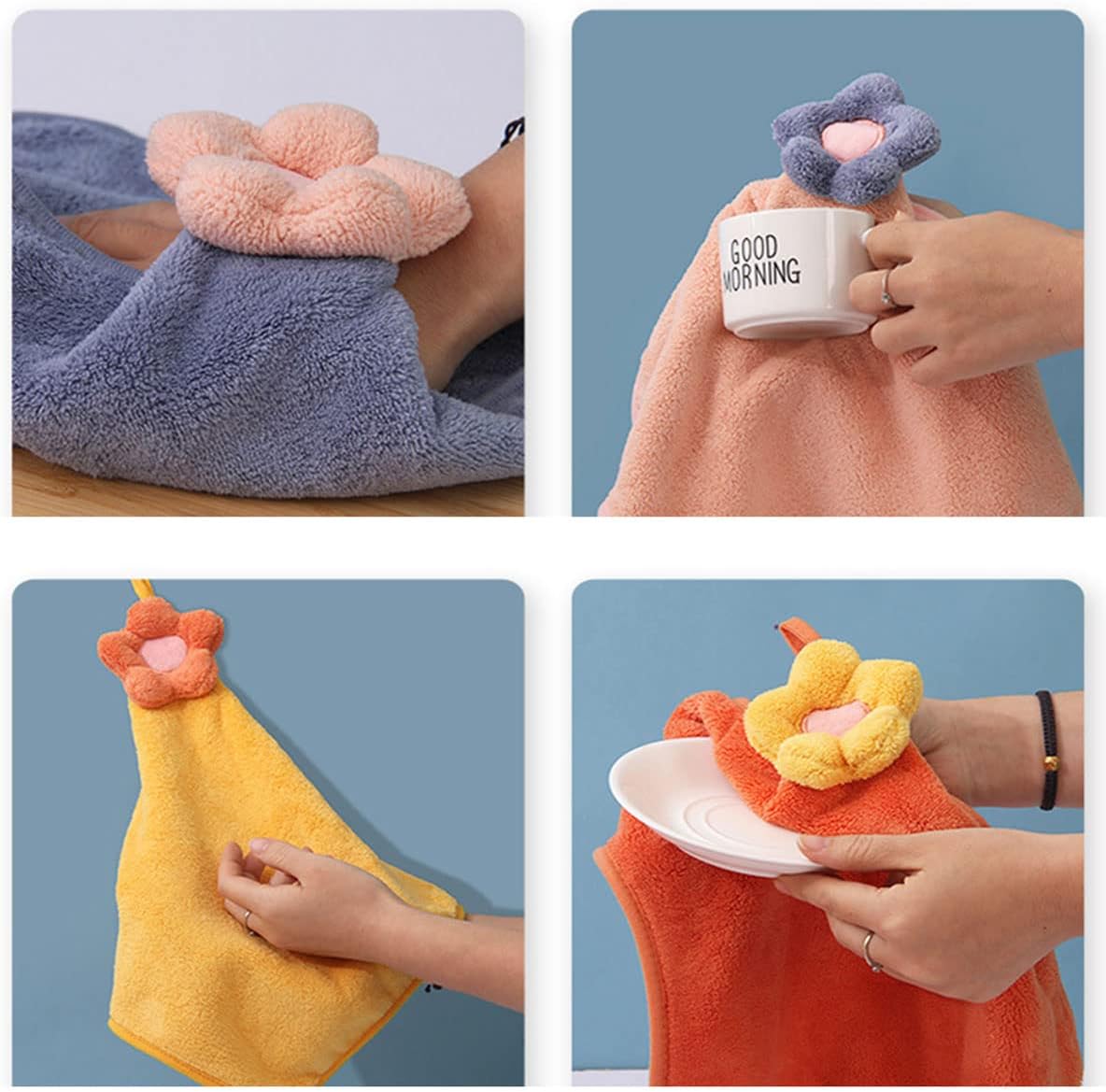 4Pcs Cute Flower Hand Towels with Hanging Loops