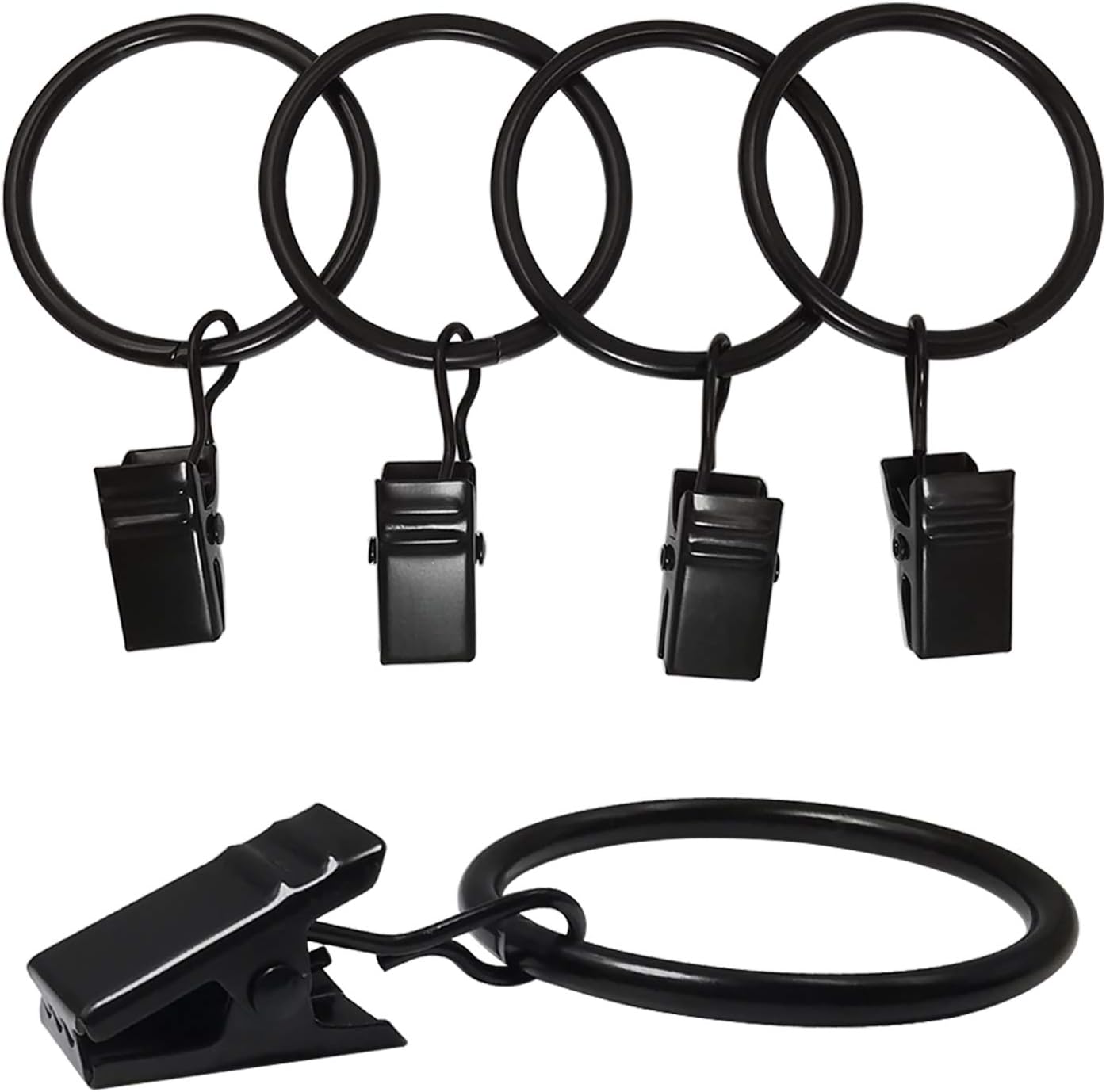 40 Pack Curtain Clips with Rings Black 126 in Diameter