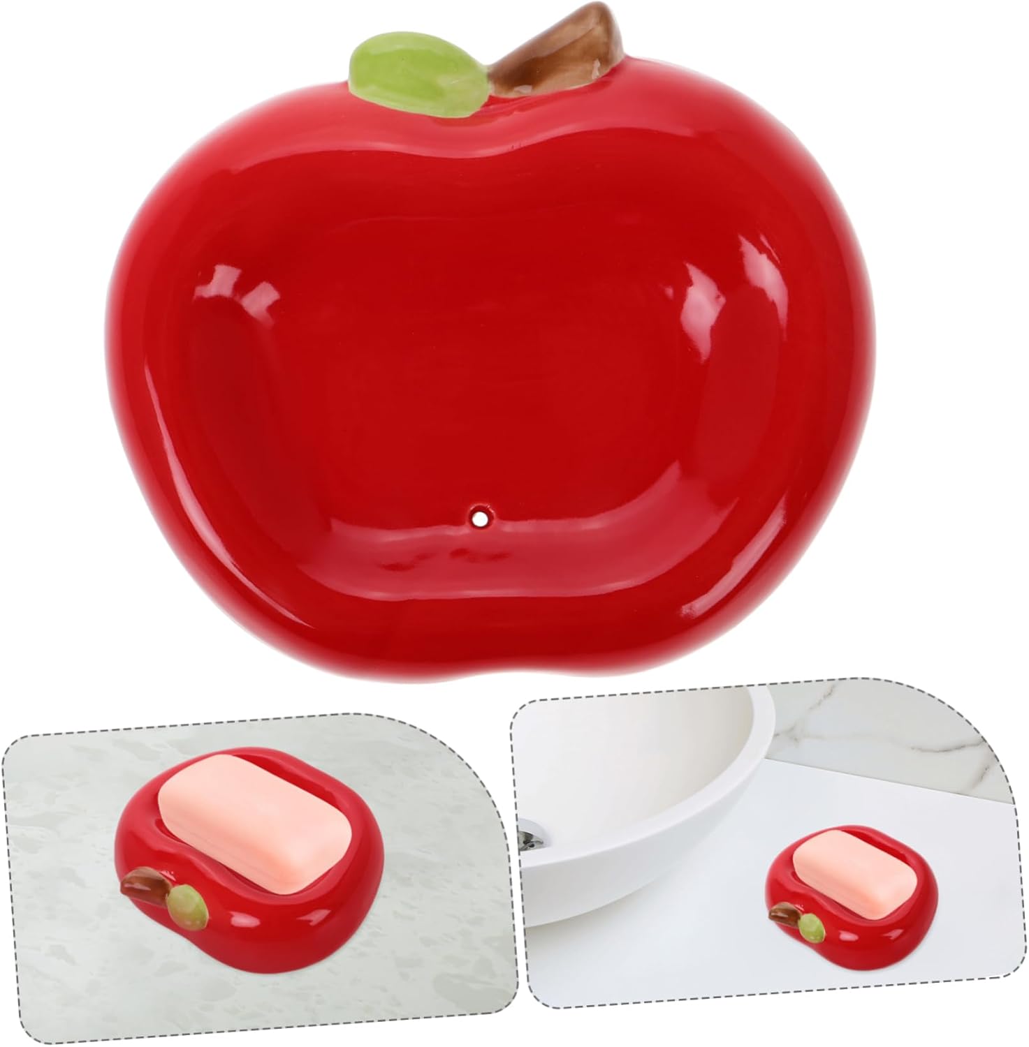 Cabilock Ceramic Apple Soap Holder with Drainage 1