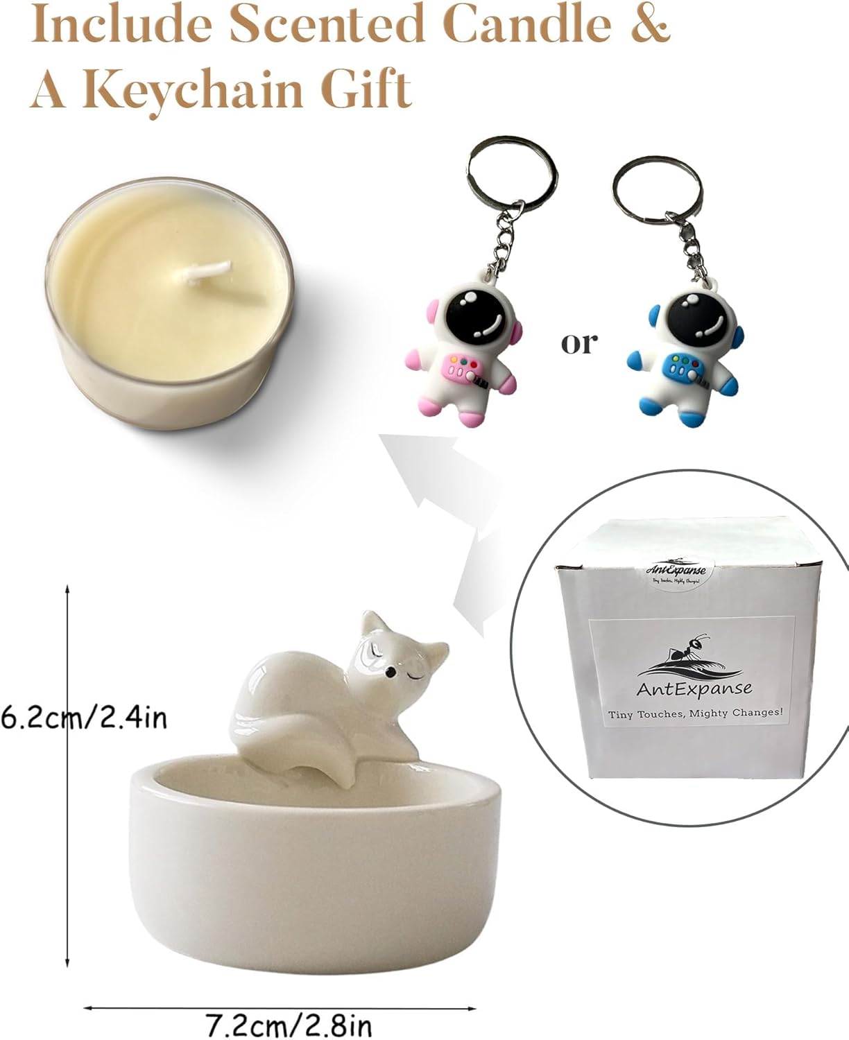 Fox Candle Holder Set with Scented Candle and Keychain