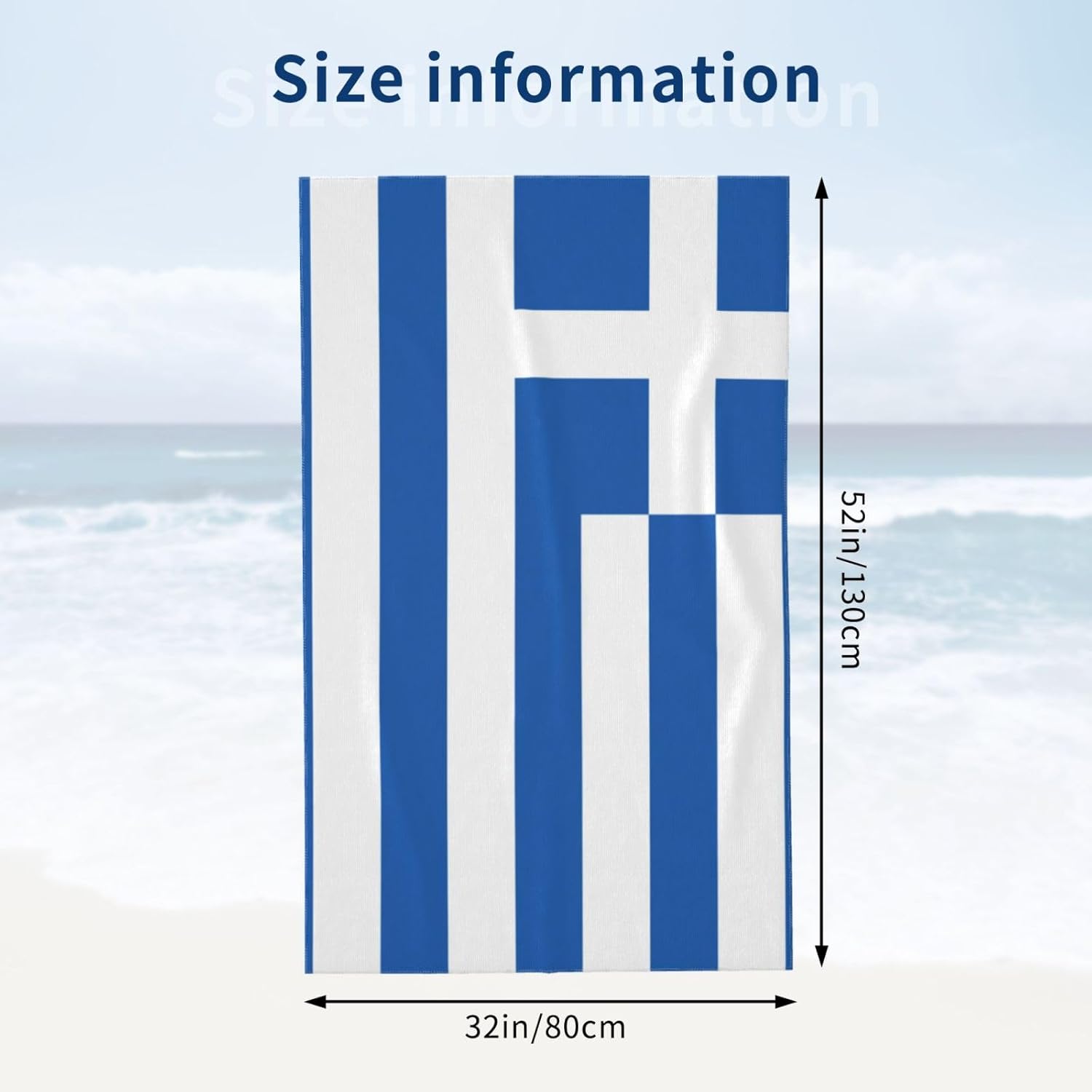 WURTON Greek Flag Print Beach Towel for Adults and Kids