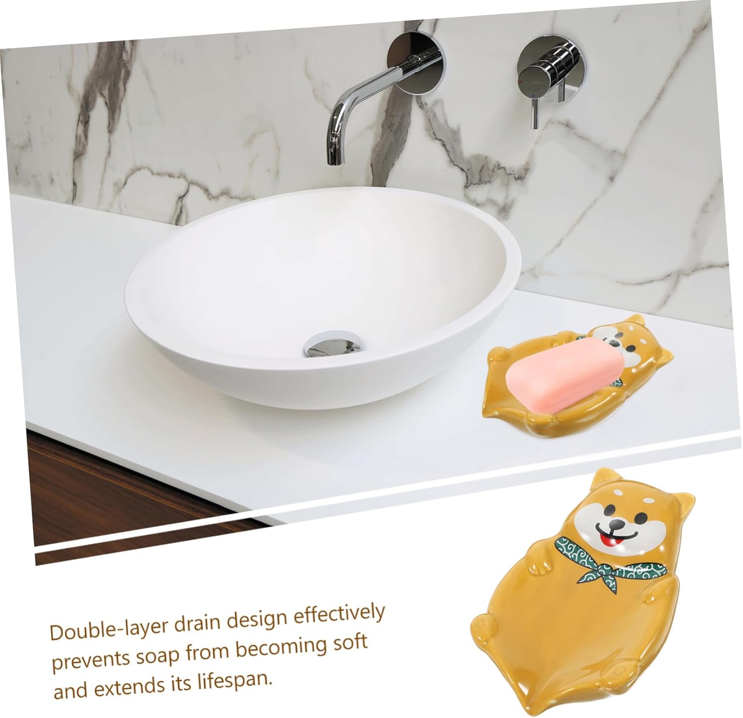 Wakauto Dog Shape Ceramic Soap Dish for Bathroom Decor