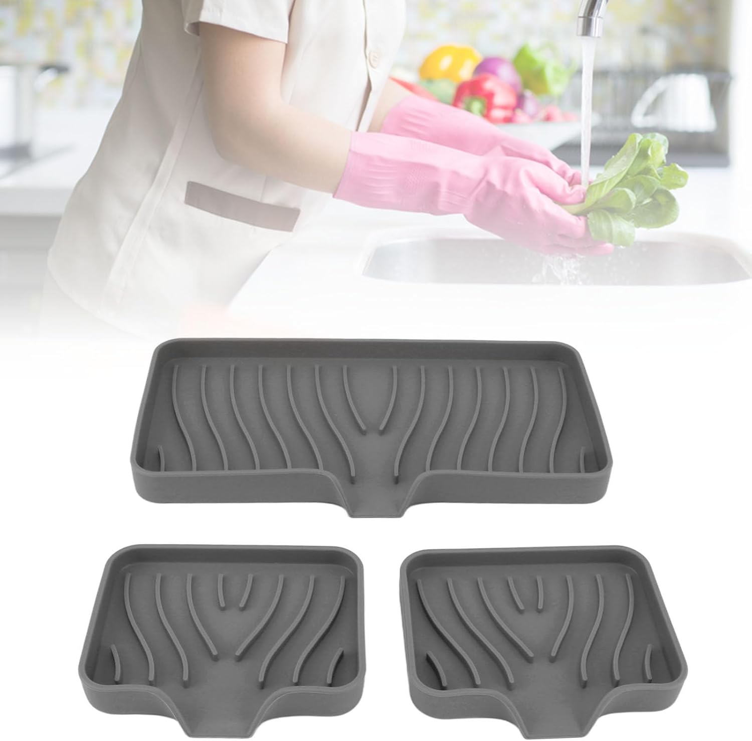 Beufee 3 Pack Silicone Soap Trays - Drainable Bath and Kitchen Holders
