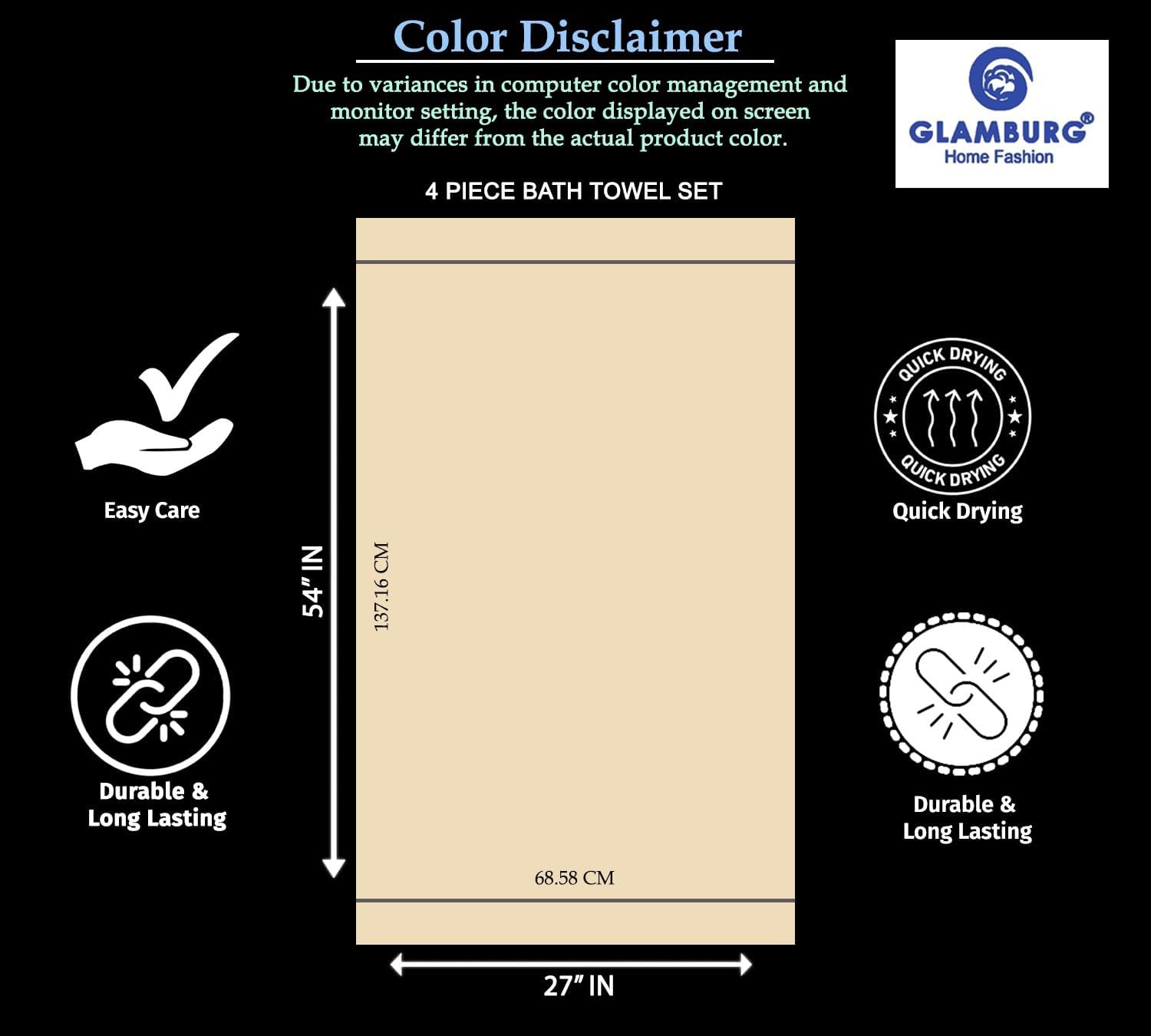 GLAMBURG Premium Cotton Bath Towel Set - 4 Pack Teal